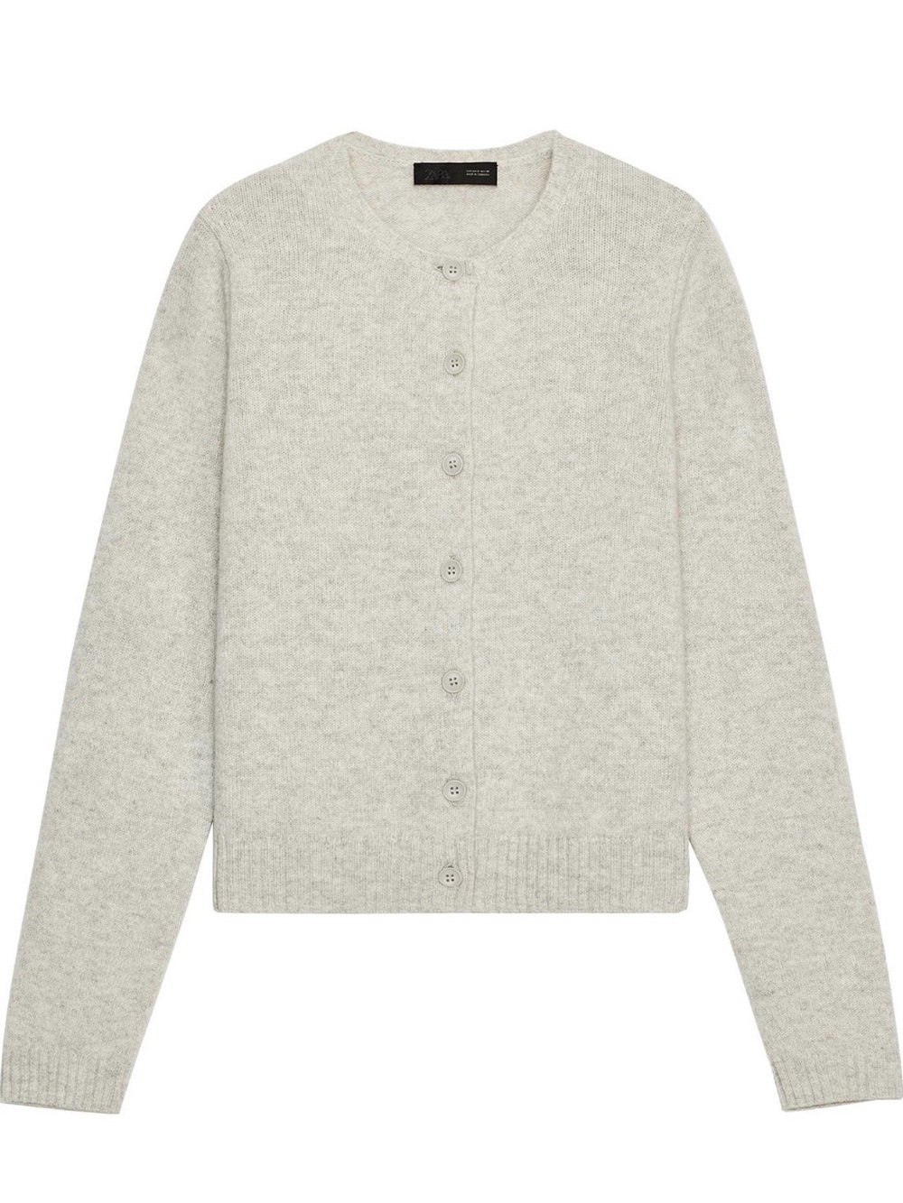 Zara 100% Wool Light Gray Button-Front Crewneck Cardigan Sweater